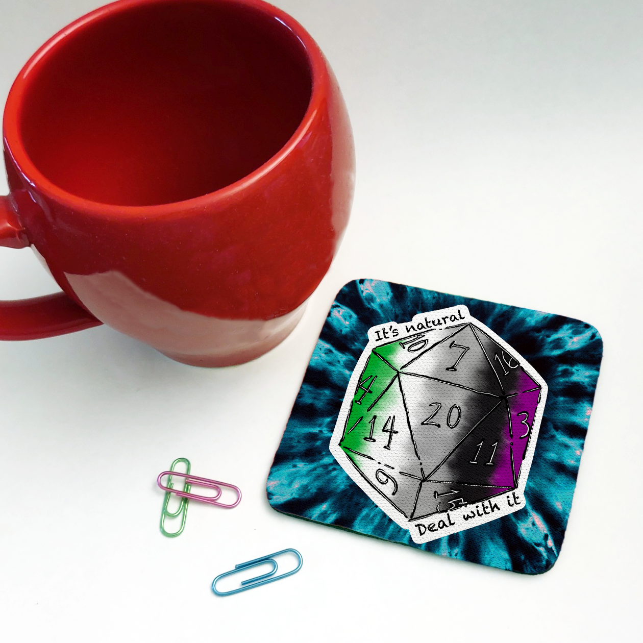 Aroace Flux LGBTQ+ Nat 20 D20 Dice Square Coaster