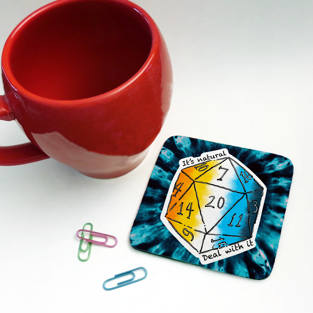Aroace LGBTQ+ Nat 20 D20 Dice Square Coaster