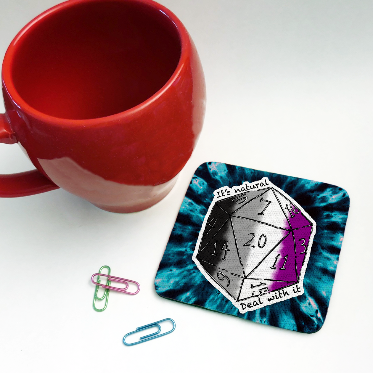 Asexual LGBTQ+ Nat 20 D20 Dice Square Coaster