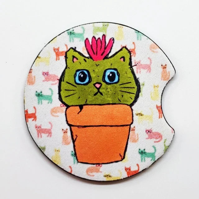 Cactus Cat Neoprene Car Coaster