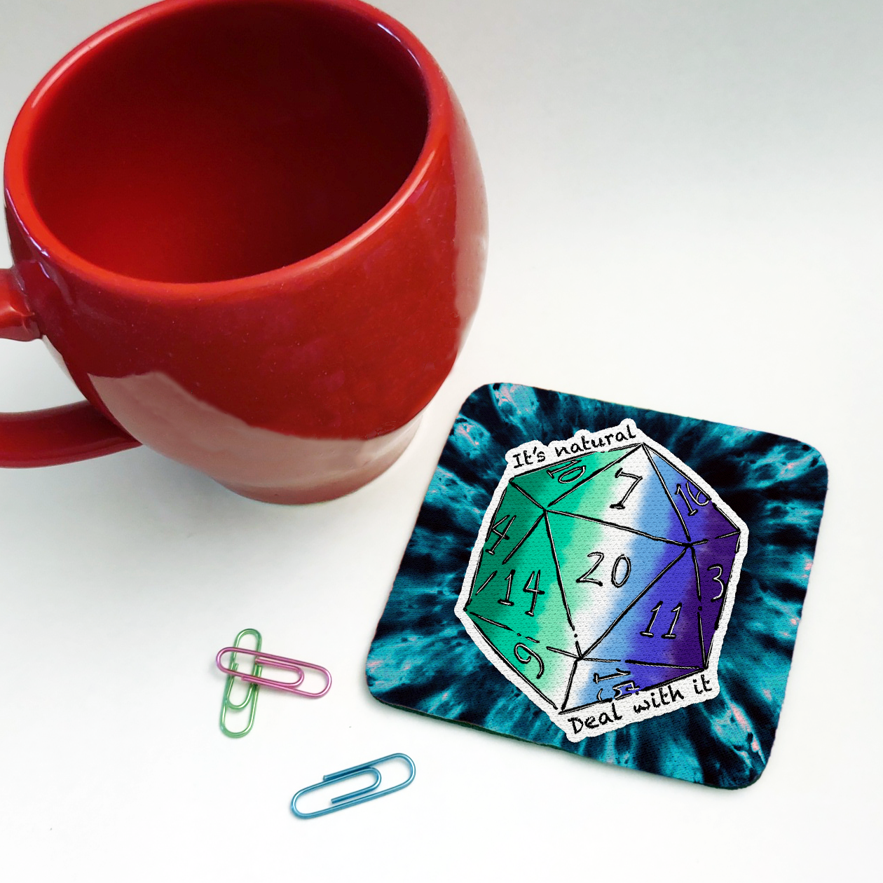 Gay LGBTQ+ Nat 20 D20 Dice Square Coaster