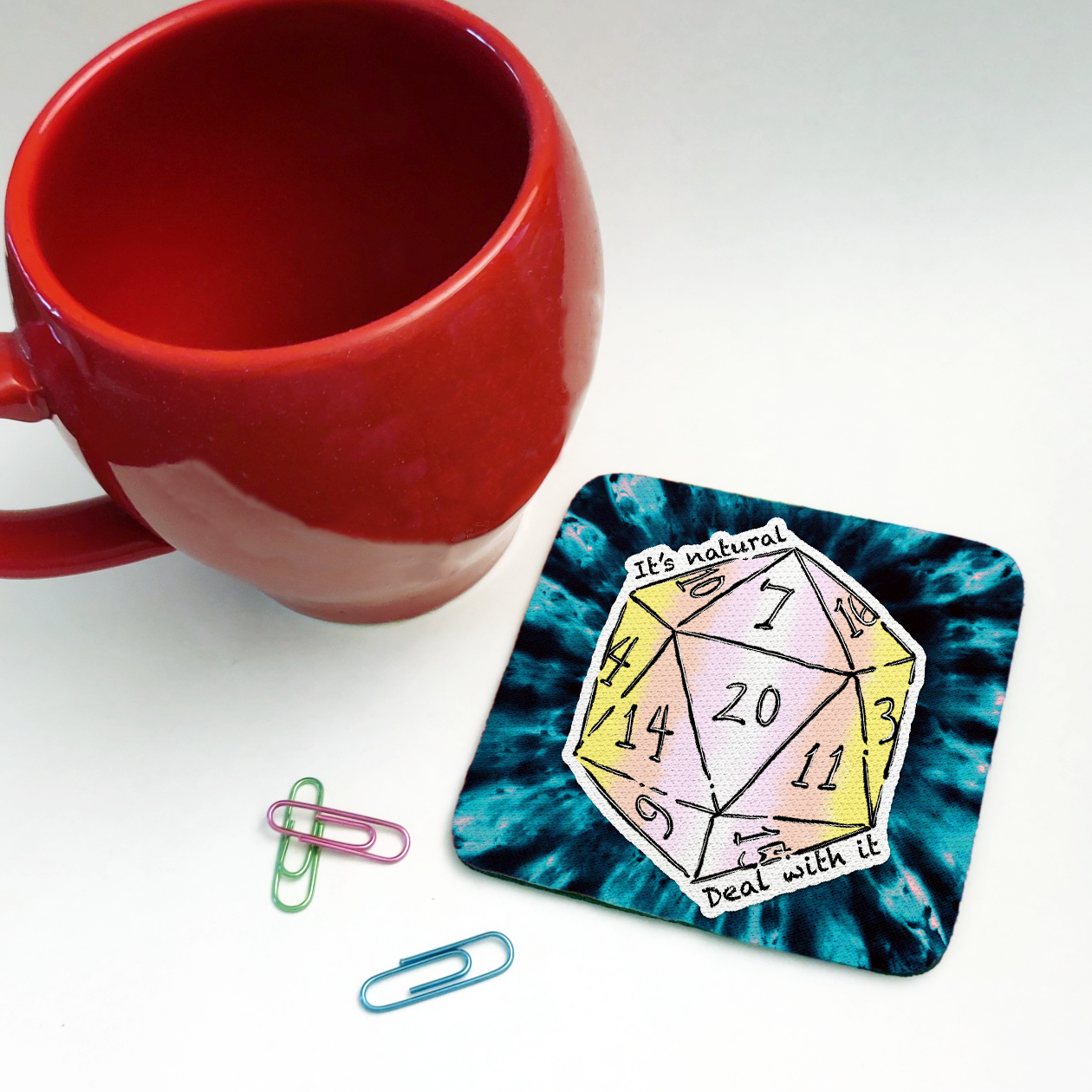 Pangender LGBTQ+ Nat 20 D20 Dice Square Coaster