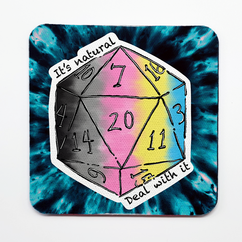 Polygender LGBTQ+ Nat 20 D20 Dice Square Coaster