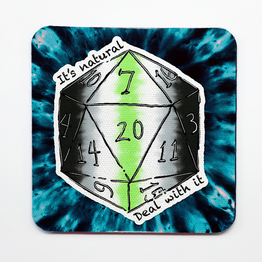 Agender LGBTQ+ Nat 20 D20 Dice Square Coaster