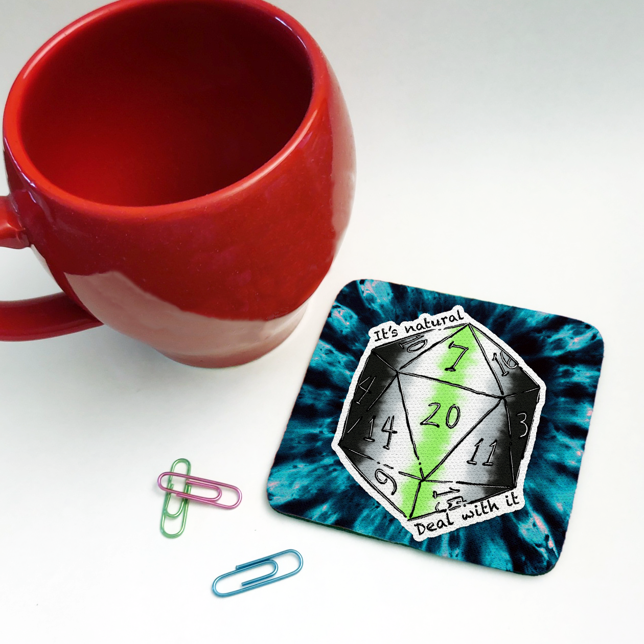 Agender LGBTQ+ Nat 20 D20 Dice Square Coaster