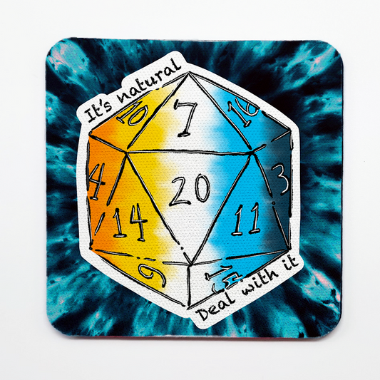 Aroace LGBTQ+ Nat 20 D20 Dice Square Coaster