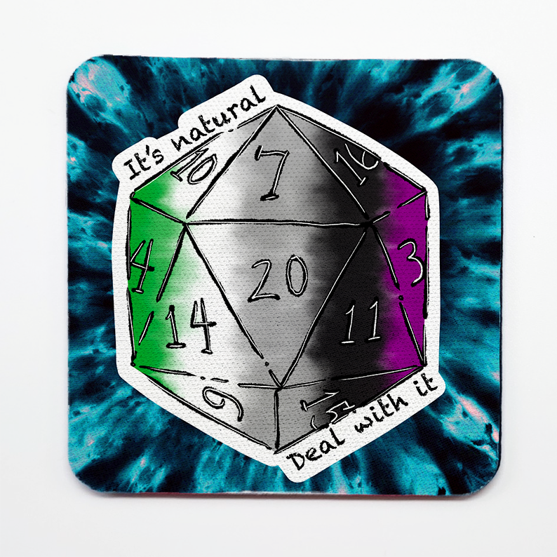 Aroace Flux LGBTQ+ Nat 20 D20 Dice Square Coaster