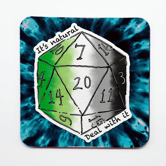 Aromantic LGBTQ+ Nat 20 D20 Dice Square Coaster