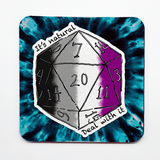 Asexual LGBTQ+ Nat 20 D20 Dice Square Coaster