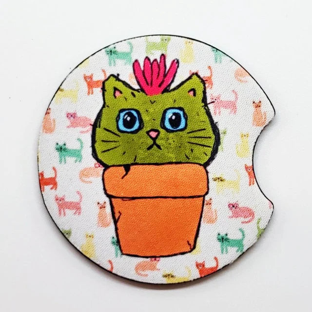 Cactus Cat Neoprene Car Coaster