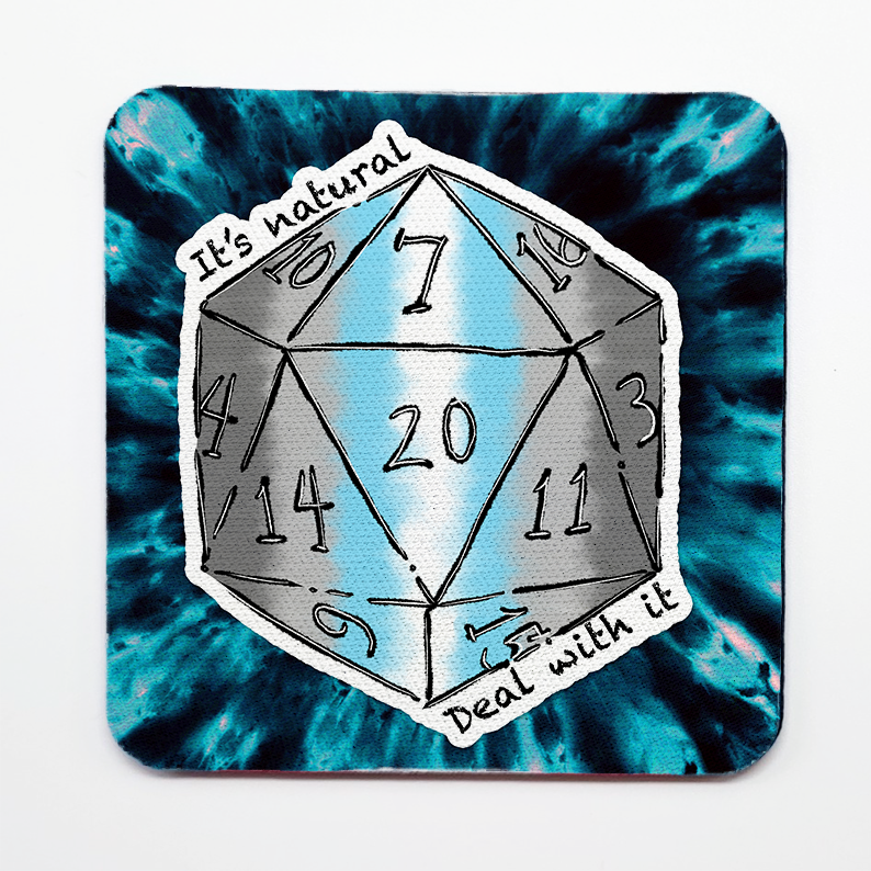 Demiboy LGBTQ+ Nat 20 D20 Dice Square Coaster