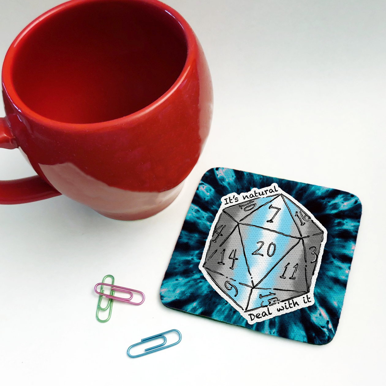 Demiboy LGBTQ+ Nat 20 D20 Dice Square Coaster