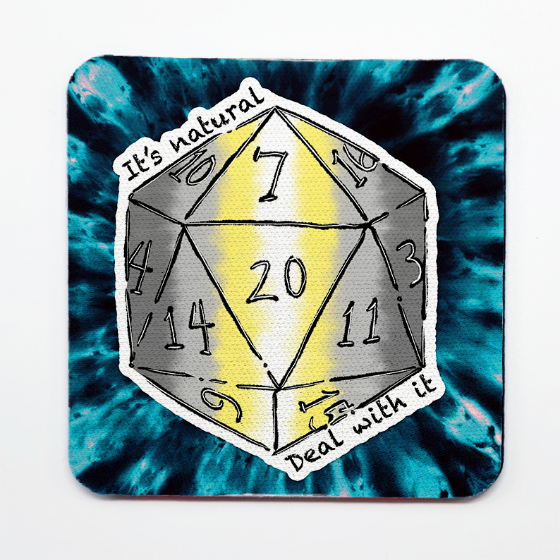 Demigender LGBTQ+ Nat 20 D20 Dice Square Coaster