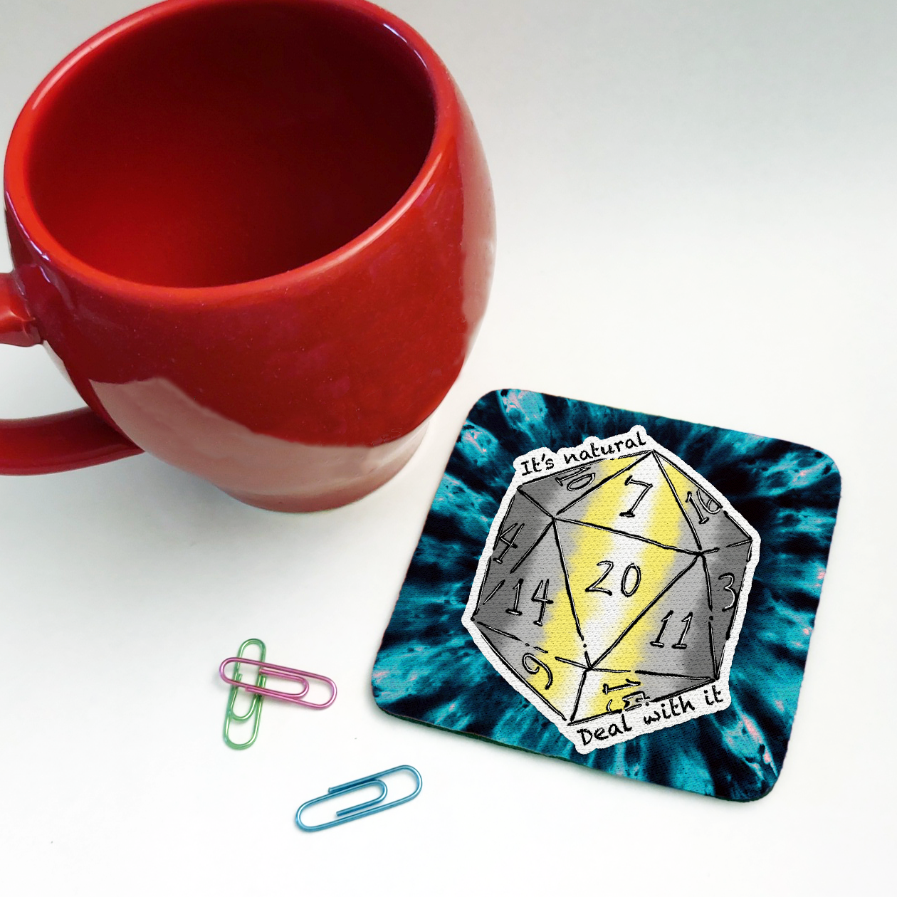 Demigender LGBTQ+ Nat 20 D20 Dice Square Coaster