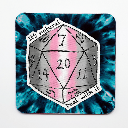 Demigirl LGBTQ+ Nat 20 D20 Dice Square Coaster