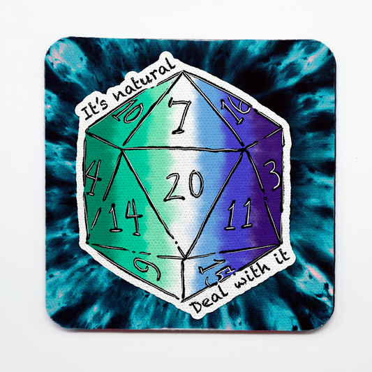 Gay LGBTQ+ Nat 20 D20 Dice Square Coaster