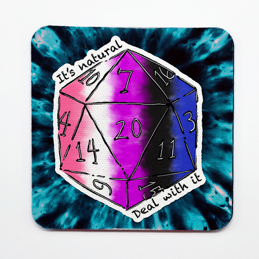 Genderfluid LGBTQ+ Nat 20 D20 Dice Square Coaster