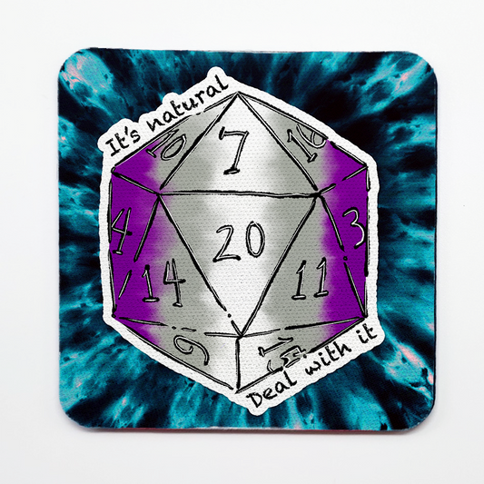 Greysexual LGBTQ+ Nat 20 D20 Dice Square Coaster