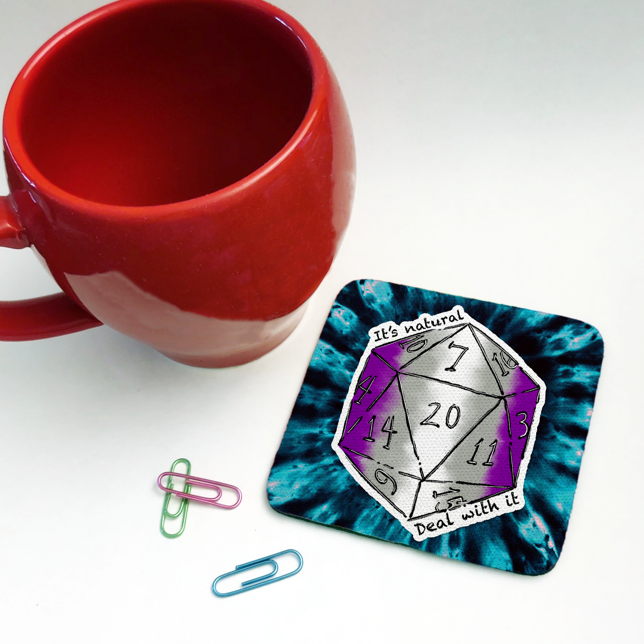 Greysexual LGBTQ+ Nat 20 D20 Dice Square Coaster