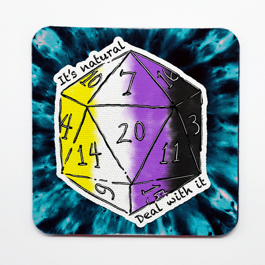 Nonbinary LGBTQ+ Nat 20 D20 Dice Square Coaster