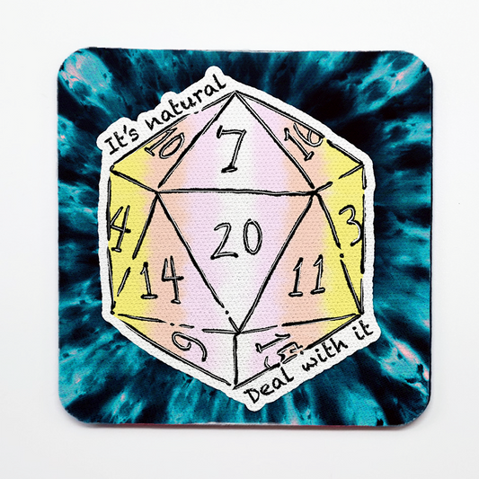 Pangender LGBTQ+ Nat 20 D20 Dice Square Coaster