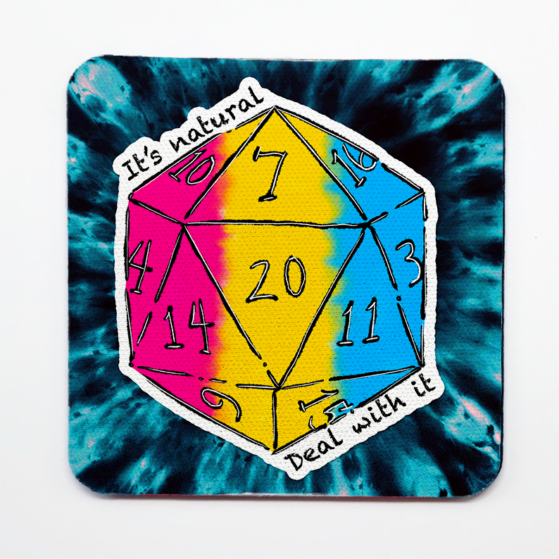 Pansexual LGBTQ+ Nat 20 D20 Dice Square Coaster