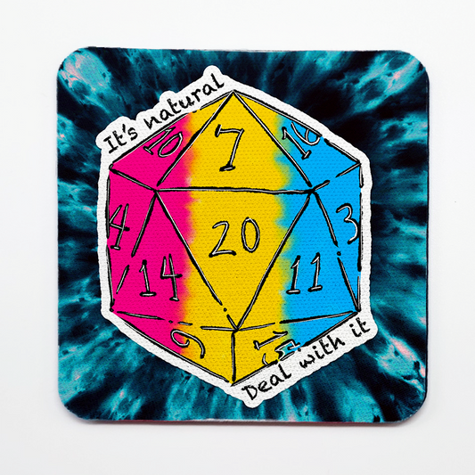 Pansexual LGBTQ+ Nat 20 D20 Dice Square Coaster