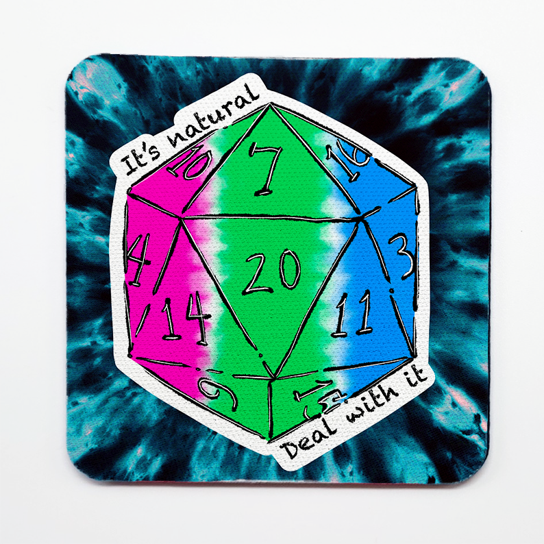 Polysexual LGBTQ+ Nat 20 D20 Dice Square Coaster