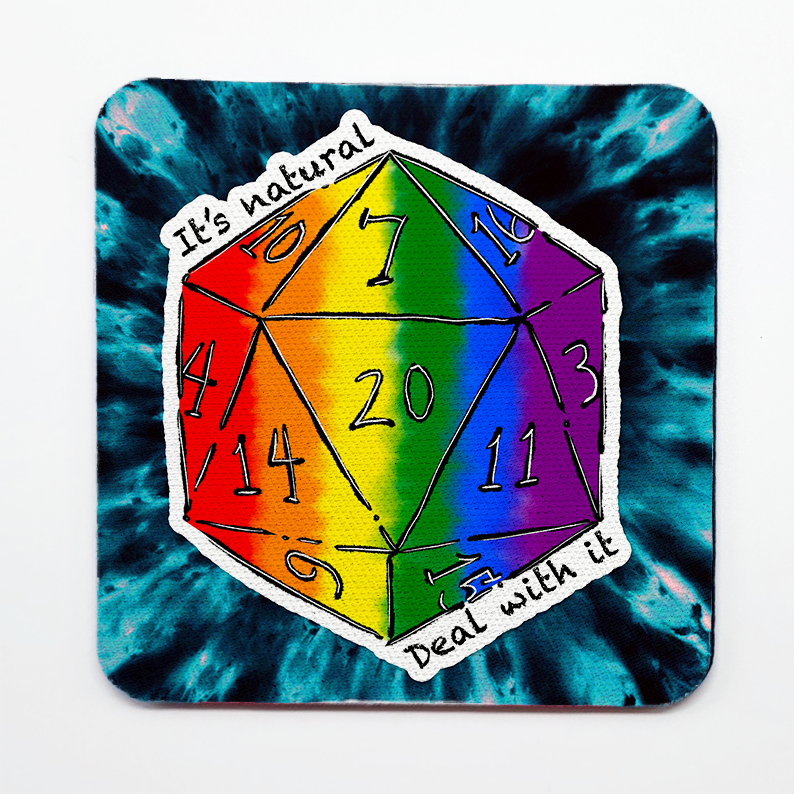 Rainbow Pride LGBTQ+ Nat 20 D20 Dice Square Coaster