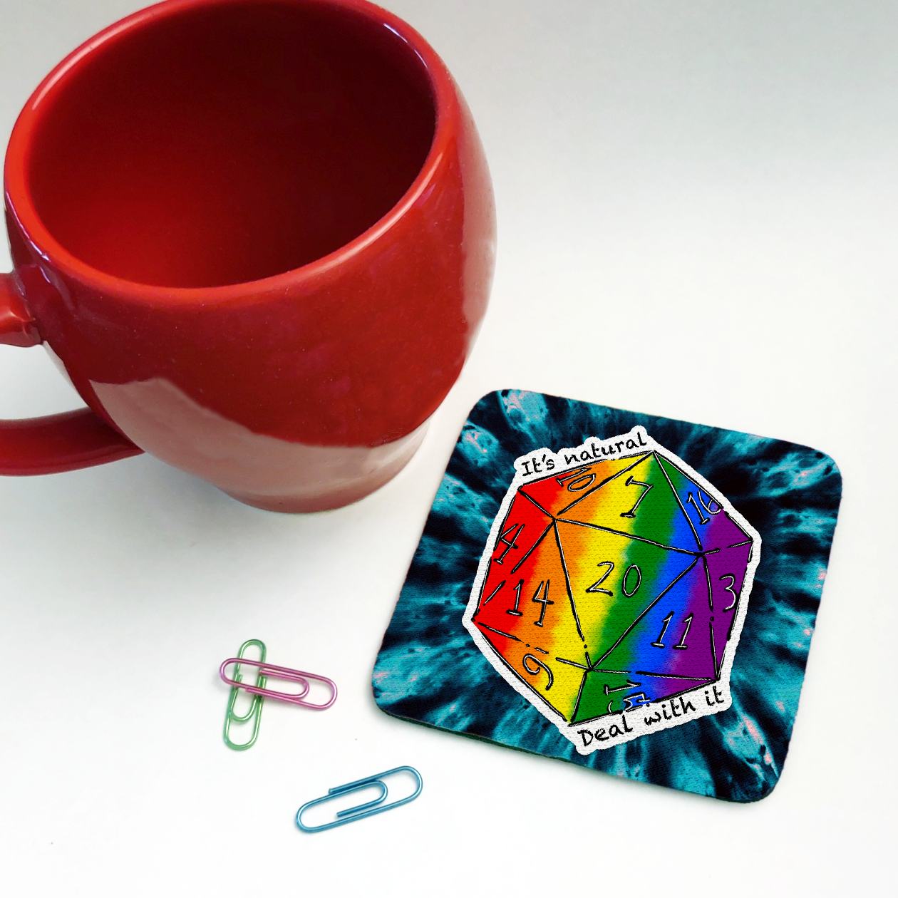 Rainbow Pride LGBTQ+ Nat 20 D20 Dice Square Coaster