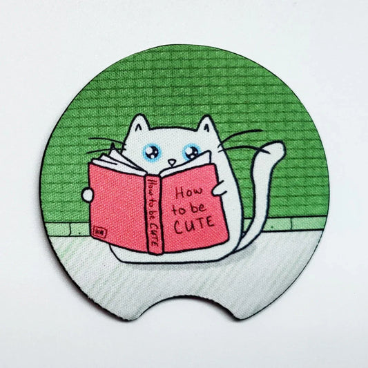 Reading Cat Neoprene Car Coaster