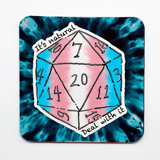 Transgender LGBTQ+ Nat 20 D20 Dice Square Coaster