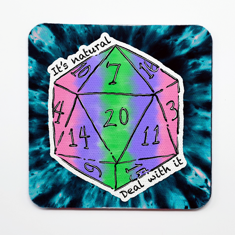 Trigender LGBTQ+ Nat 20 D20 Dice Square Coaster