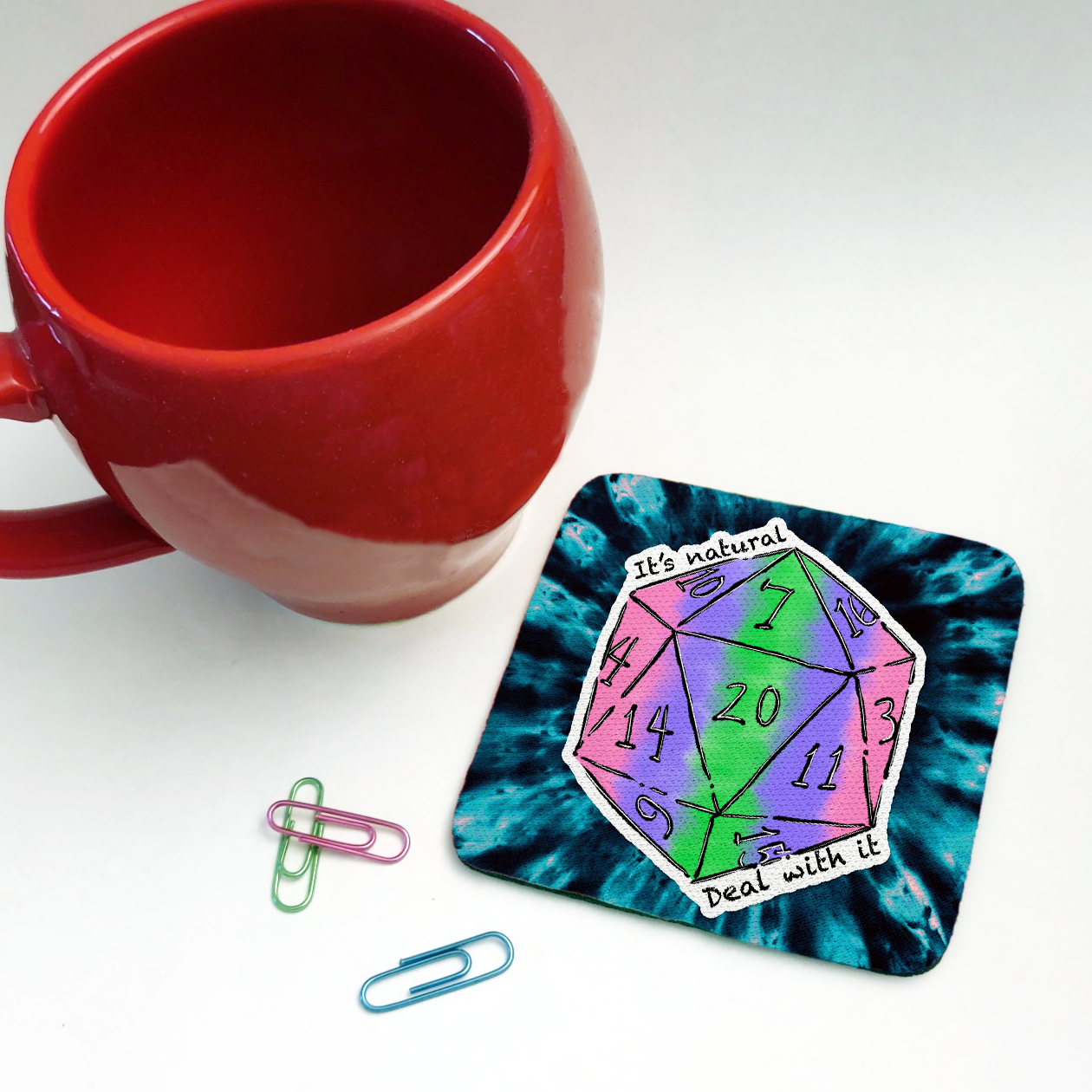 Trigender LGBTQ+ Nat 20 D20 Dice Square Coaster