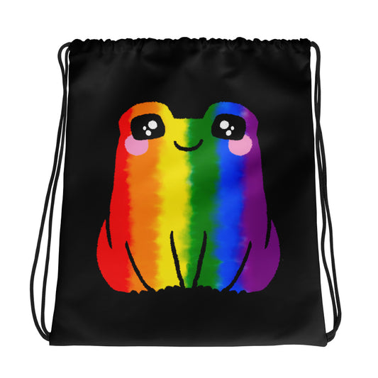 Rainbow Pride Frog Drawstring Bag