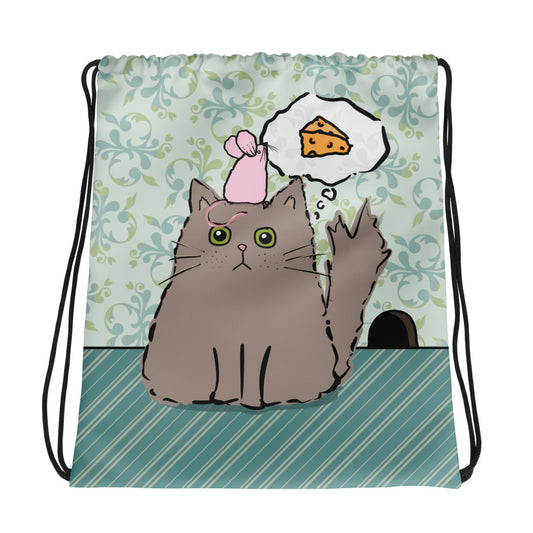 Cheesy Dreams Cat Drawstring Bag